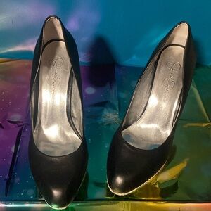 Jessica Simpson black and antique snakeskin leather heel women’s size 10